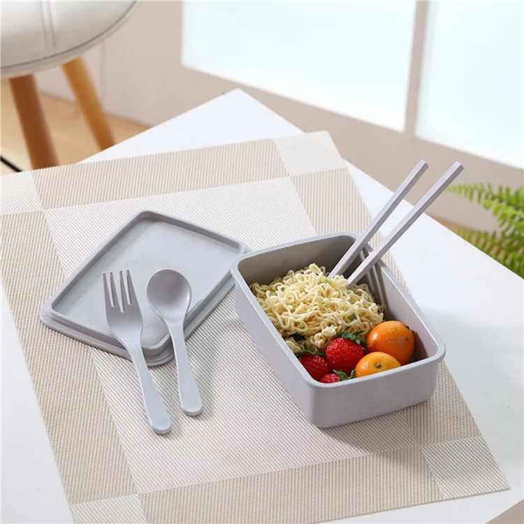 Single Layer Healthy Biodegradable Kids Lunch Box With Cutlery Fork Spoon