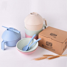 Dual Purpose Healthy Degradable Wheat Material Noodle Bowl Handle Bowl Cutlery Set