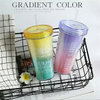 480ml Double Wall Insulated Freeze Cup Plastic Drinking Cups with Straws And Lids