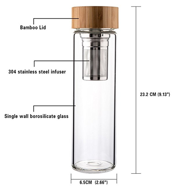 Wholesale 500ml Custom Glass Water Bottle, Double Wall Glass Bottle with Bamboo Cap