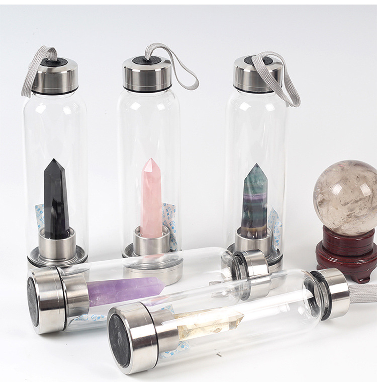 Natural Polish Crystal Infused Gemstone Glass Water Bottle