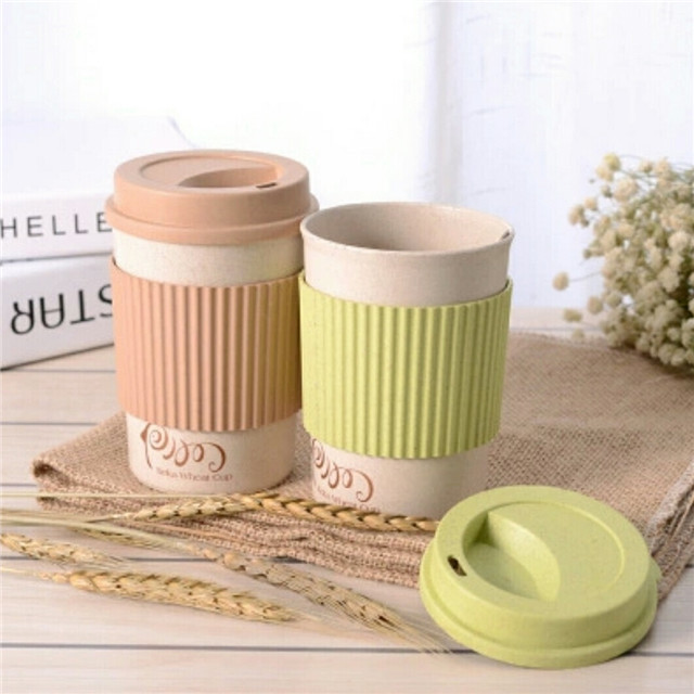 Nature Custom Color 350 ML Wheat Straw Cup, Plastic Cup With Straw