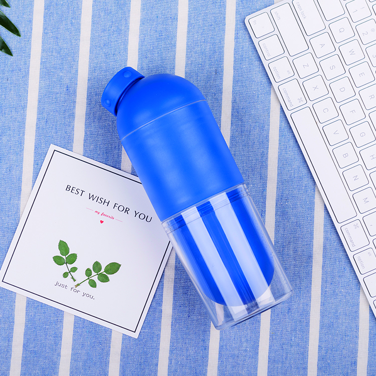 Hot-selling Dual-functional Colorful Capsule Pills Shape Plastic Water Bottle 