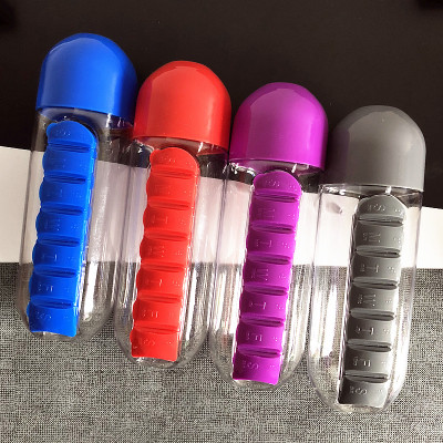 Tritan Material Featured Color Pill Organizer Water Bottle For 7 Days