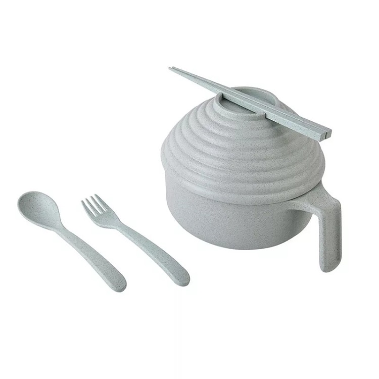 Dual Purpose Healthy Degradable Wheat Material Noodle Bowl Handle Bowl Cutlery Set
