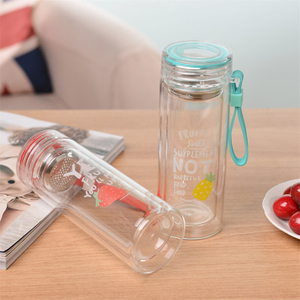 Factory Wholesale Double Wall Glass Water Bottle with Tea Strainer