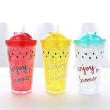 Double Wall Plastic Frosted Beer Mug Ice Cup, coffee or Juice Mug with Lid