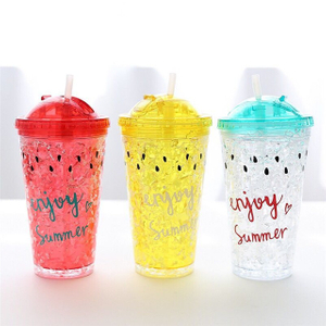 Double Wall Plastic Frosted Beer Mug Ice Cup, coffee or Juice Mug with Lid