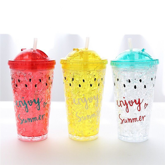 Double Wall Plastic Frosted Beer Mug Ice Cup, coffee or Juice Mug with Lid