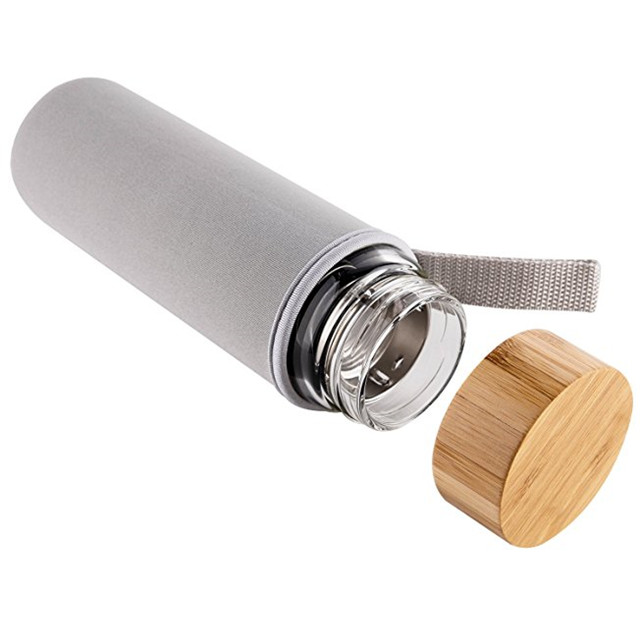 Wholesale 500ml Custom Glass Water Bottle, Double Wall Glass Bottle with Bamboo Cap