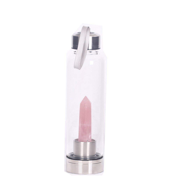 Natural Polish Crystal Infused Gemstone Glass Water Bottle