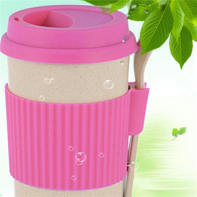 Wheat Straw Fiber Biodegradable Kid -friendly Mealtime Dinnerware Wheat Fiber Cup With Cover Spoon Food Grade Non toxic