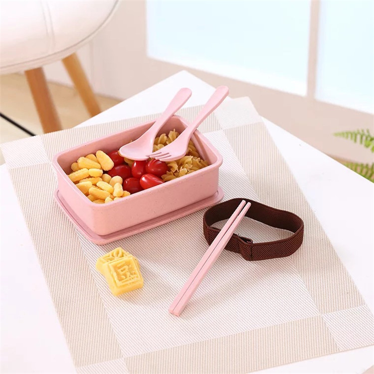 Single Layer Healthy Biodegradable Kids Lunch Box With Cutlery Fork Spoon