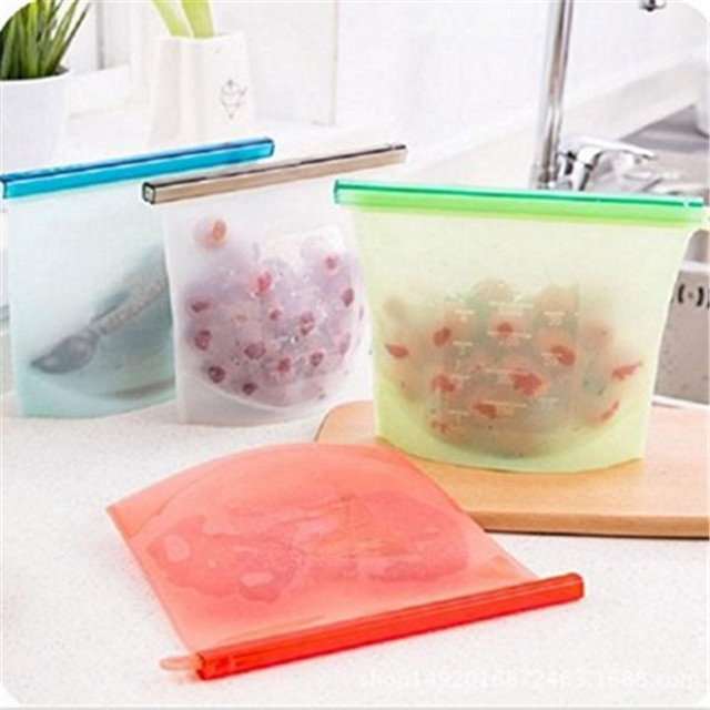 Food Grade Useful 1000ML Silicone Food Storage Bag, Reusable Food Storage Bag
