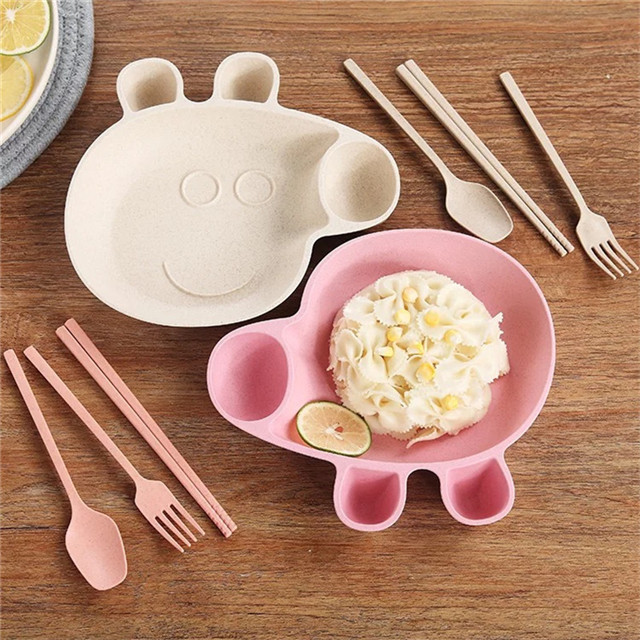 Creative Small Pig Tableware Cartoon Baby Feeding Bowl Product Cutlery Suit Gift Wheat Straw Dish Bowl