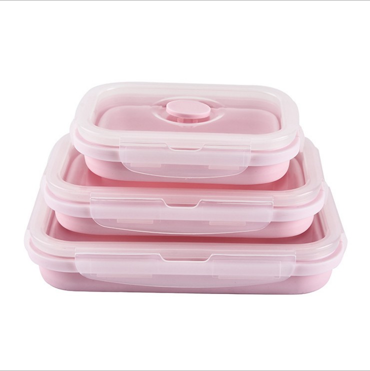 Eco-friendly Collapsible Silicone Folding Bento Lunch Box with Plastic Lid