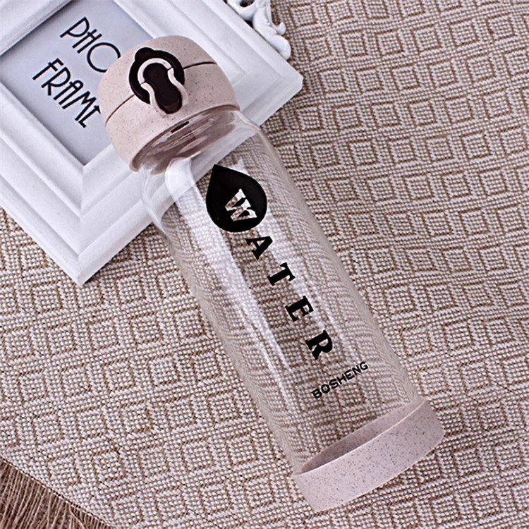 Fashion Promotional Recycled Eco Glass Water Bottle With Wheat Straw 