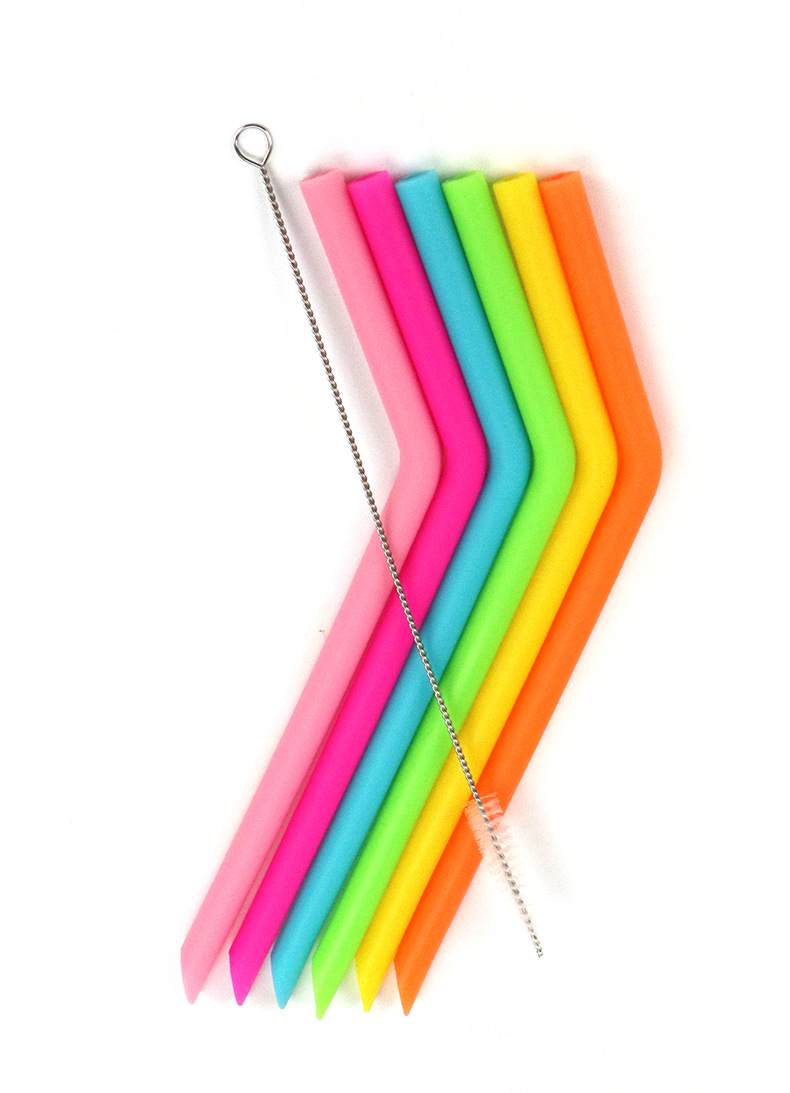 Eco-friendly Colorful Reusable Folding Silicone Drinking Straw