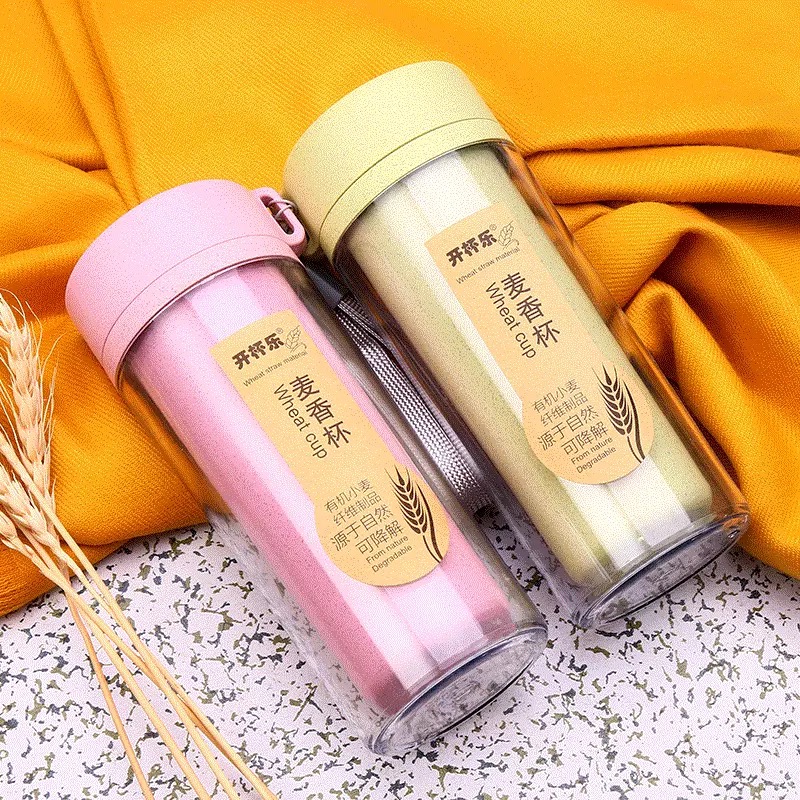 Wheat Straw Double Wall Cup Biodegradable Plastic Bottle Plastic Water Bottle 