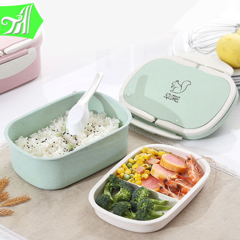 1000ml Degradable Food Storage Container Set wheat straw Lunch Box with Lock And Handle 