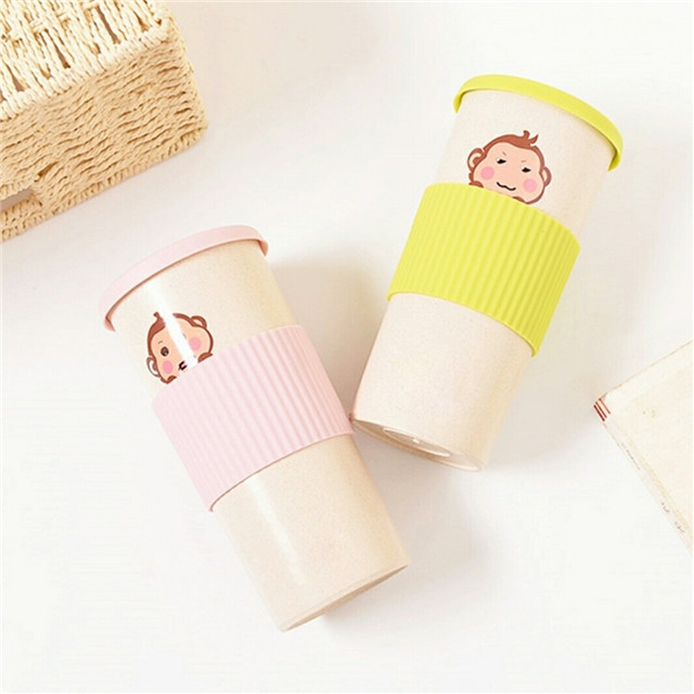 Coffee Mug Portable Wheat Travel Coffee Cup Bottle with Splash Proof Slider Lid