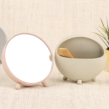 New Wheat Straw biodegradable Ladies Makeup Desktop Mirror With Comb Organizer Free Samples