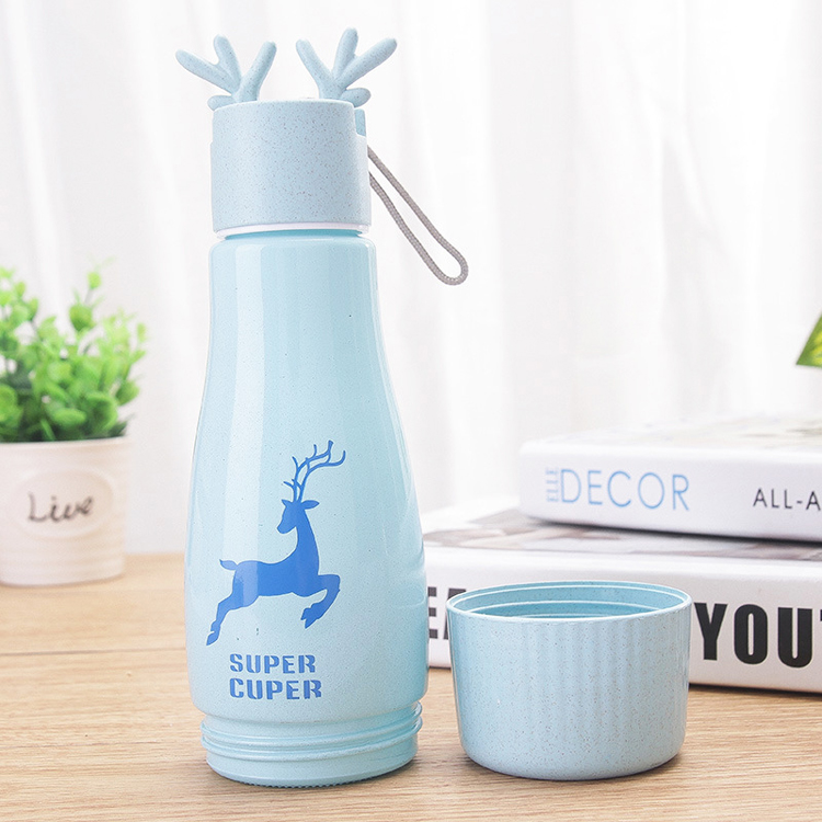 Hot Selling Wheat Straw Biodegradable Plastic Deer Shape Glass Water Bottle With Smart Phone Holder