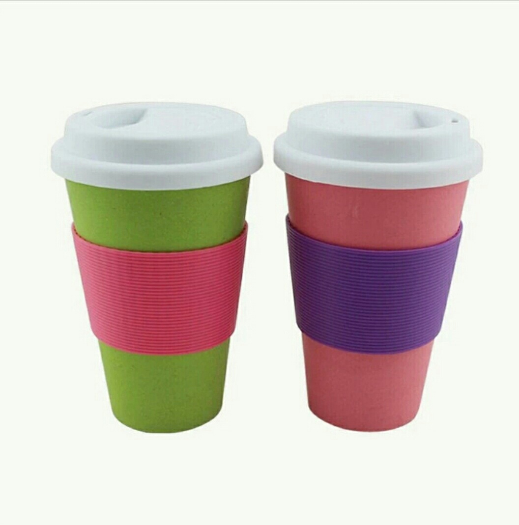 Eco- Friendly Bamboo Fiber Coffee Cup Water Bottles With Silicone Sleeves