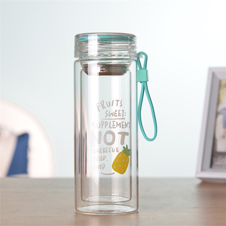 Factory Wholesale Double Wall Glass Water Bottle with Tea Strainer