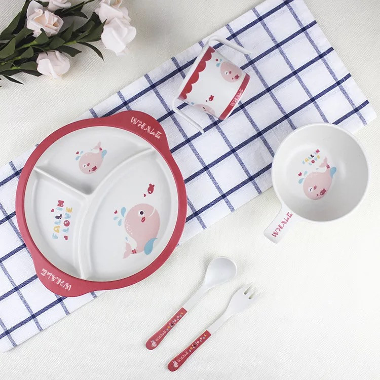 Kids Lunch Box BPA Free With Water Bottle Bamboo Dinnerware Set 