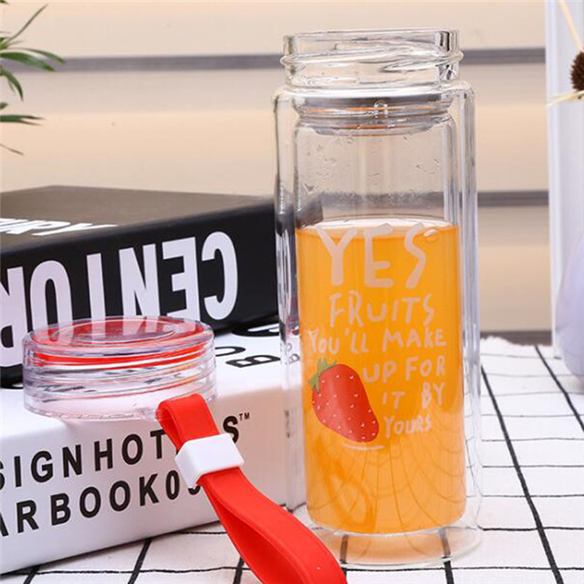 Wholesale Custom 350ml Double Wall Water 16oz Glass Bottle Manufacturer, Glass Drinking Bottle With Tea Infuser