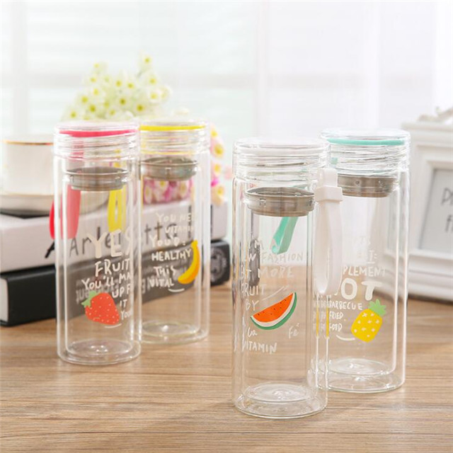 Wholesale Custom 350ml Double Wall Water 16oz Glass Bottle Manufacturer, Glass Drinking Bottle With Tea Infuser