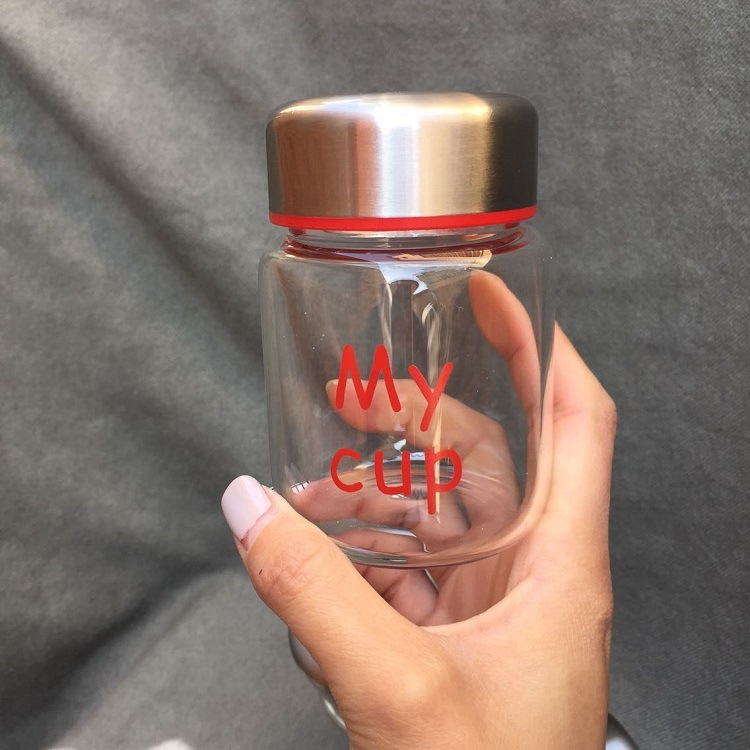 Free Sample High Borosilicate Glass Water Bottle, 150ML My Cup Glass Water Bottle