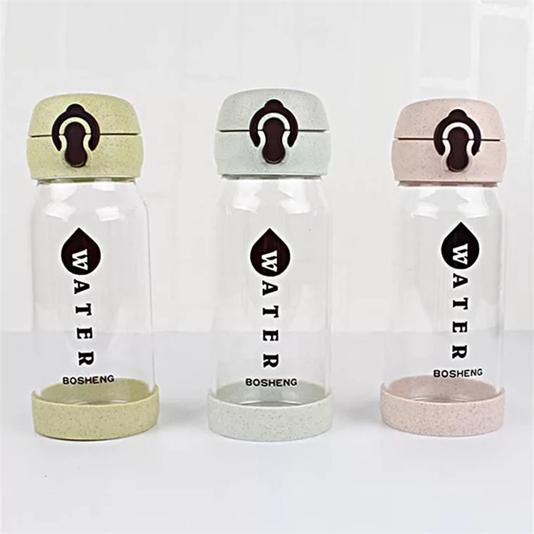 Fashion Promotional Recycled Eco Glass Water Bottle With Wheat Straw 
