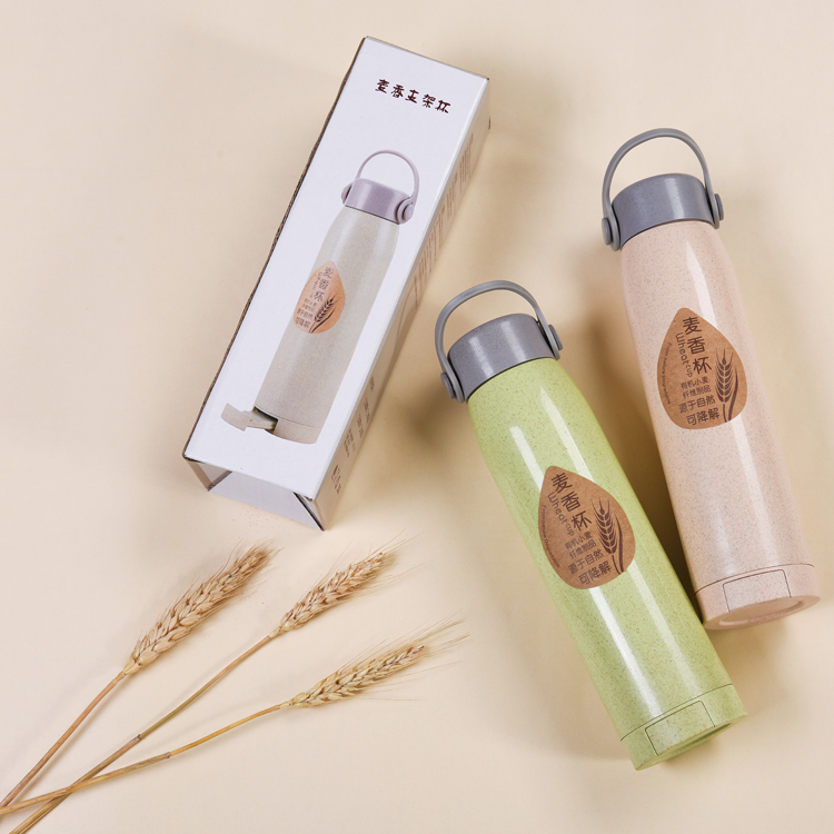Factory Wholesale Wheat Straw Glass Double Wall Water Bottle With Phone Holder