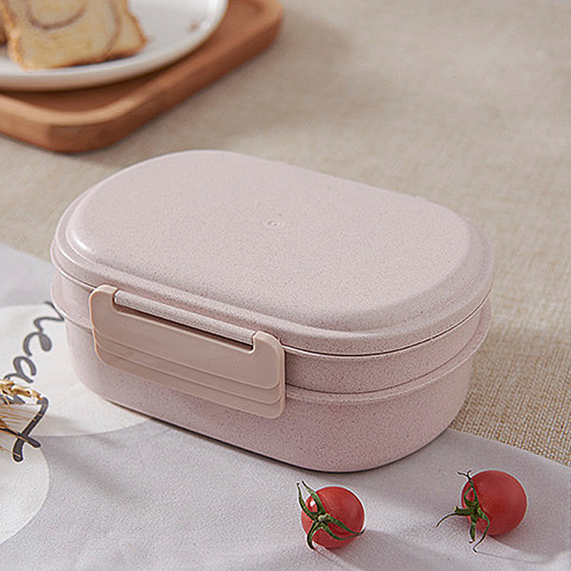 Double Wall Wheat Straw Lunch Box Food Container Thermo Metal Lunch Box