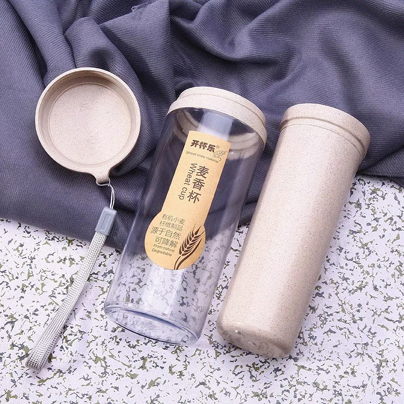 Wheat Straw Double Wall Cup Biodegradable Plastic Bottle Plastic Water Bottle 