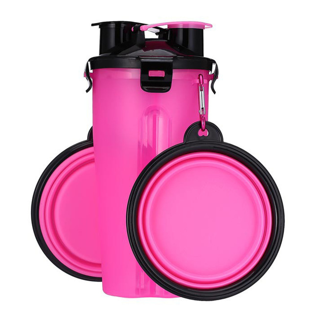 THVALUE Dog Travel Water Bottle Bowl Collapsible Dog Bowls, 2 in 1 Pet Food Container, Portable Dog Bowls Water Bottle for Walking Hiking Travelling
