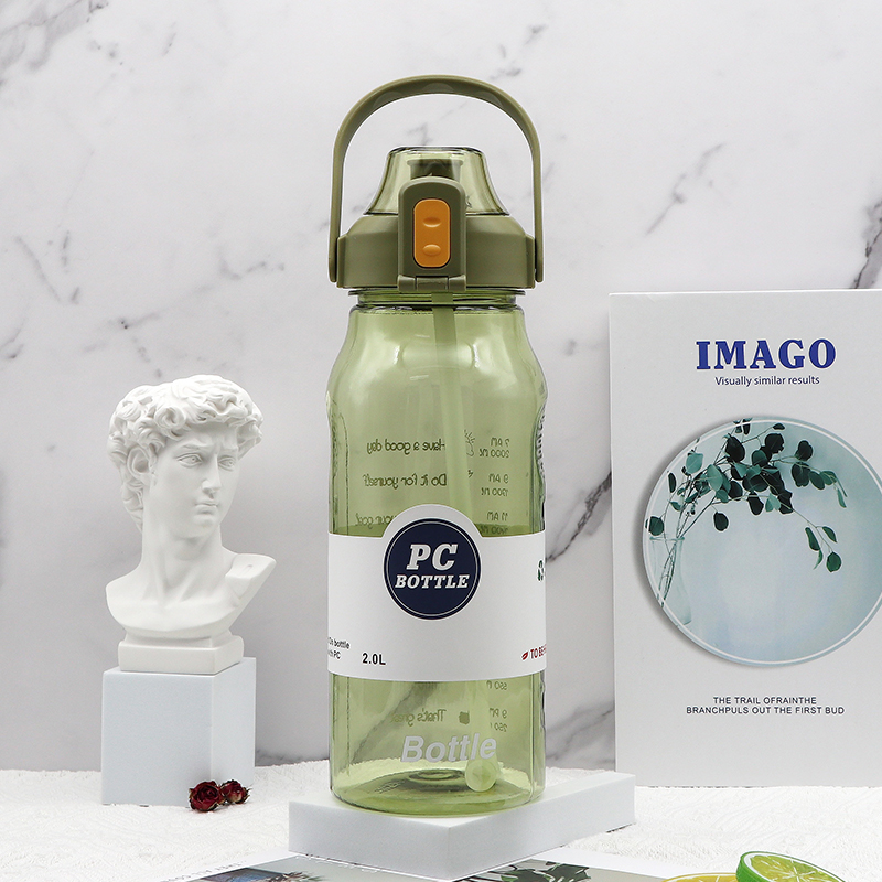 THVALUE 2.0L Large Water Bottle Flip Top with Time Marker Clear Motivational Half Gallon Water Bottle with Straw 64 Oz 