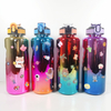 THVALUE 64 Oz & 32 Oz Motinvational Water Bottle 2 in 1 Set Color Eletroplate Large Sports Water Bottlw with Time Marker 