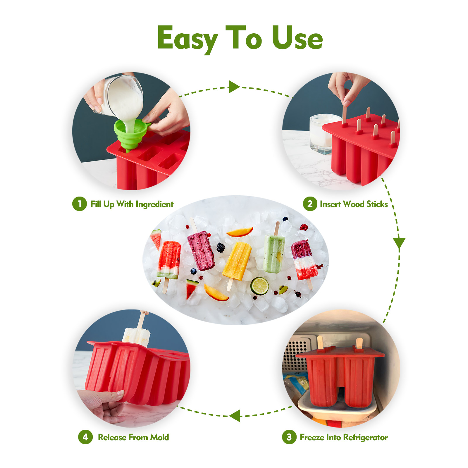 Value Easy Release Popsicle Molds Ice Pop Molds Silicone Bpa Free (5)