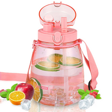 THVALUE 1.3L Large Water Bottle with Straw Adjustable Strap Timet tracker Pudding Waterbottle with Flip Top Cap for Walking Biking Hiking Camping Travel 