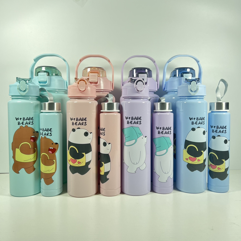 THVALUE 3 In1 Motinvational Water Bottle Set with Straw 2000/750/280ml Water Jug Set Bottle with Time Marker