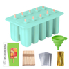 THVALUE Easy Release Popsicle Molds Ice Pop Molds Silicone Bpa Free with Box 50 Popsicle Sticks & 50 Popsicle Bags and 1PC Funnel 10 Cavities