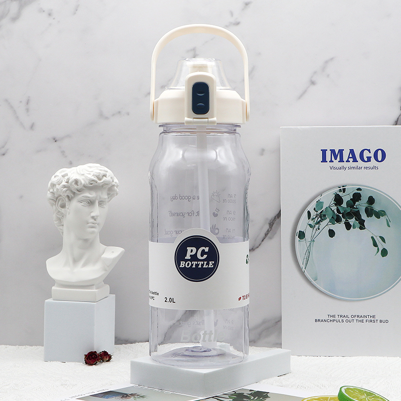 THVALUE 2.0L Large Water Bottle Flip Top with Time Marker Clear Motivational Half Gallon Water Bottle with Straw 64 Oz 