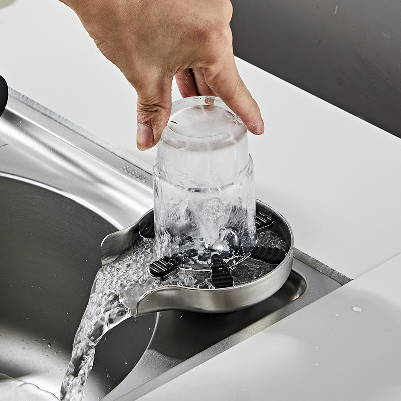 THVALUE Metal Stainless Steel Black White ABS Plastic Coffee Cup Wine Mug Cleaner Washer Glass Rinser for Bar Kitchen Sink