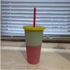 PP Temperature Sensitive Plastic Color Changing Cup Cold Water Coffee Colorful Rainbow Straw Cup