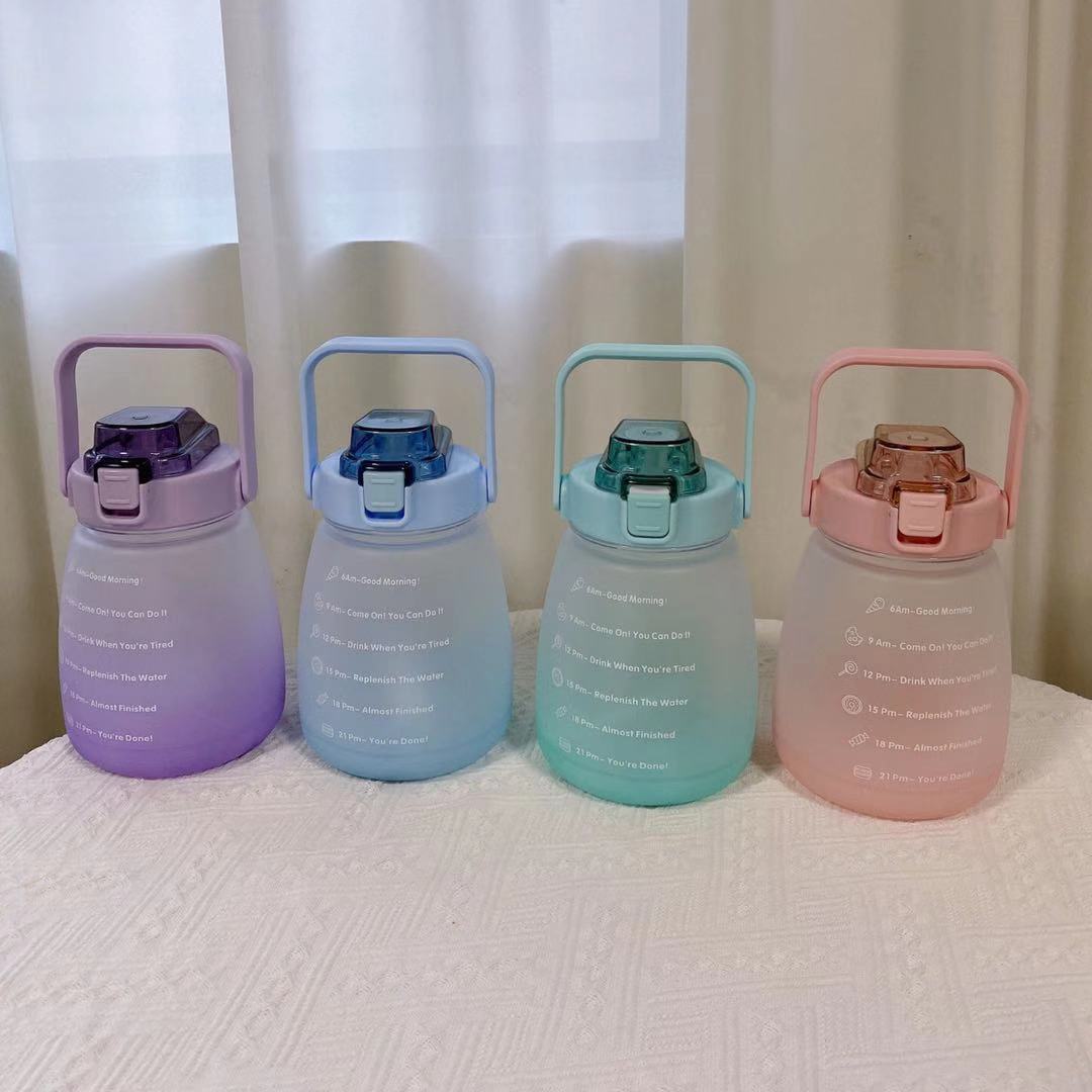 THVALUE1300ml Cute Double Drink Pudding Cup Kettle Student Sports Carrying Girl Straw Water Bottle For Outdoor camping Yoga workout 