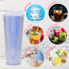 THVALUE 24oz Studded Double Wall Plastic Tumblers with Straw Color Changing Cold Water Cups with Leakproof Lids And Straw Reusable Large Coffee Tumblers