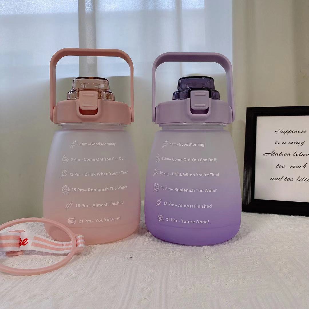 THVALUE1300ml Cute Double Drink Pudding Cup Kettle Student Sports Carrying Girl Straw Water Bottle For Outdoor camping Yoga workout 